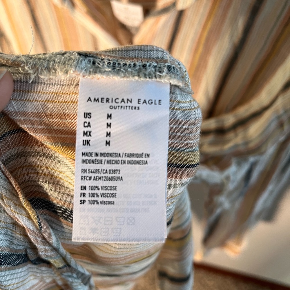 American Eagle Outfitters Men's Striped Button Down‎ Shirt - Cream, Tan, Brown - Picture 5 of 8